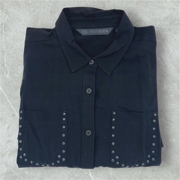 Harley Davidson women’s black button-down shirt size Medium NWOT - Picture 6 of 14
